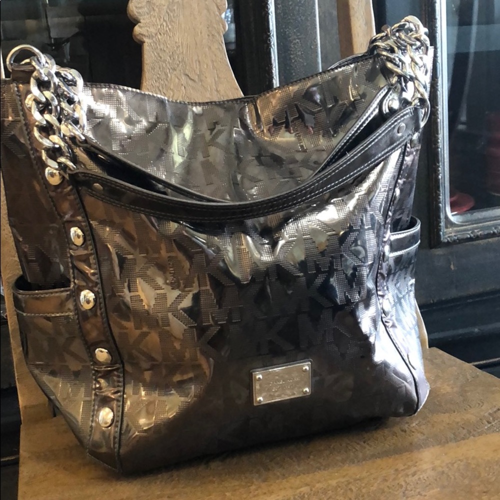 Michael Kors Patton leather dark silver purse